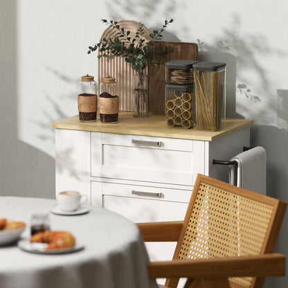 Kitchen Storage Trolley on Wheels with 2 Drawers, White