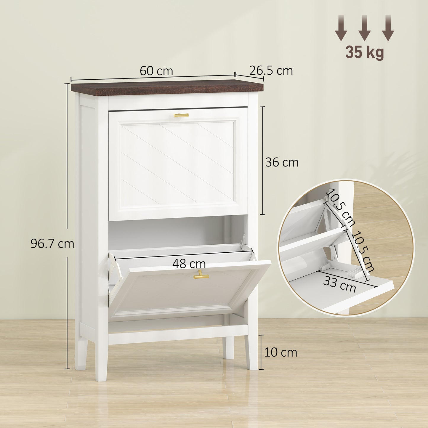 Shoe Cabinet with 2 Flip Drawers, Narrow Shoe Storage Cabinet, White