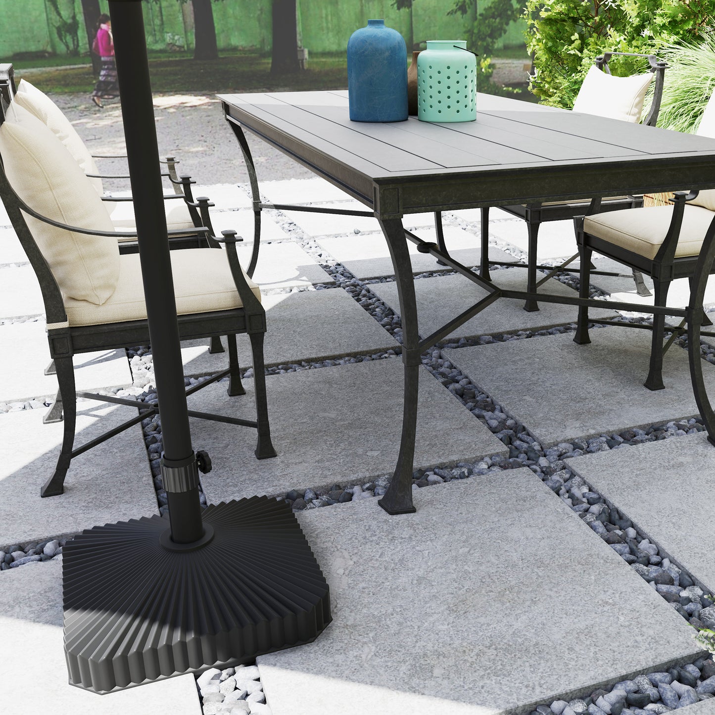 Patio Parasol Base Umbrella Stand, Sand/Water Filled, Black