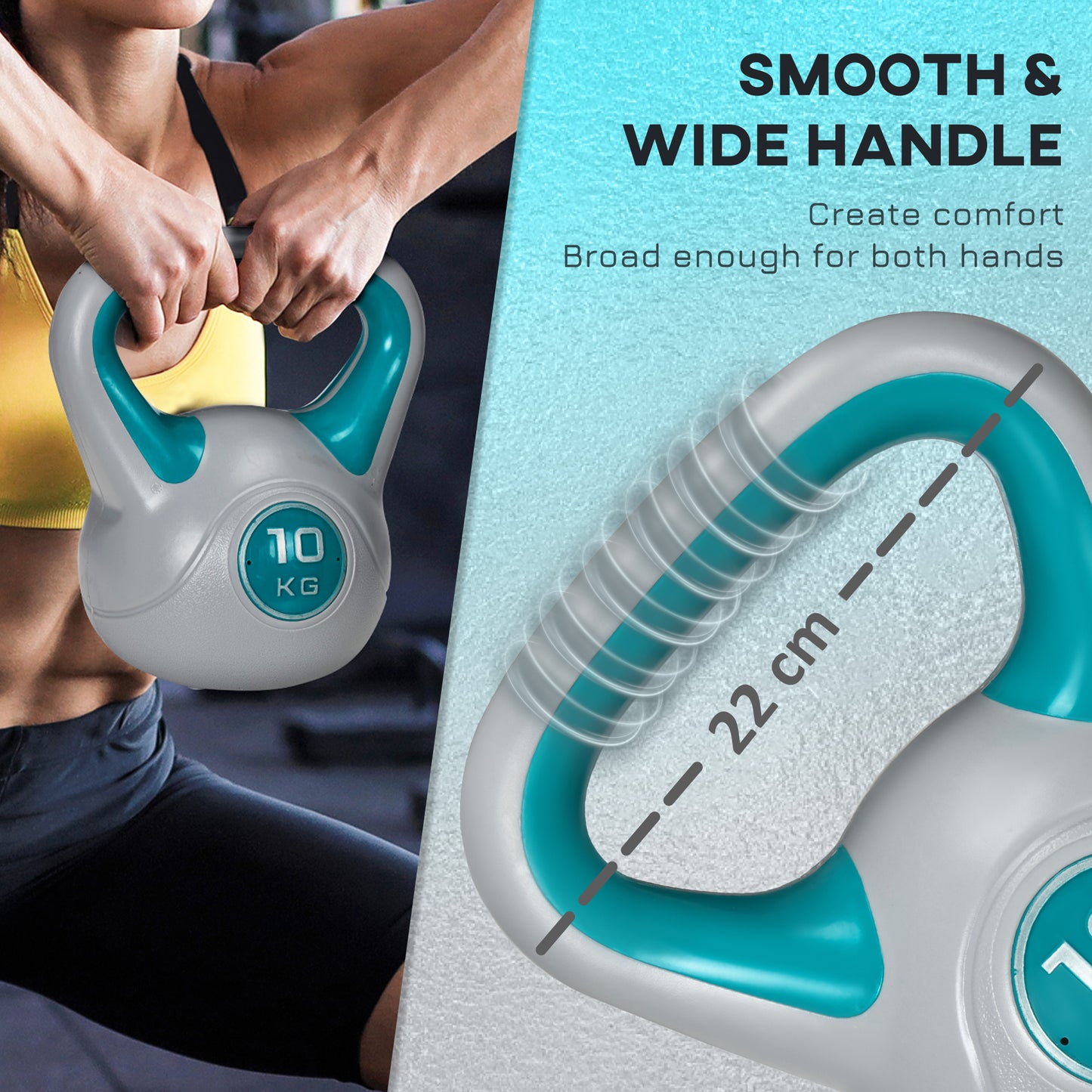 10kg Kettle Bell with Handle for Home Gym, Light Blue and Grey