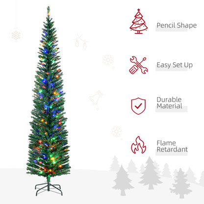 7.5ft Artificial Pencil Christmas Tree with Colourful Lights, Steel Base
