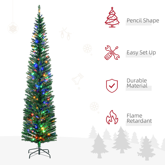 7.5ft Artificial Pencil Christmas Tree with Colourful Lights, Steel Base