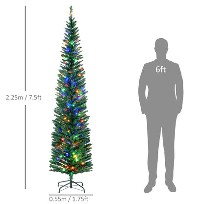 7.5ft Artificial Pencil Christmas Tree with Colourful Lights, Steel Base