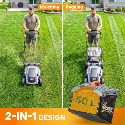 1800W Electric Lawnmower with 40cm Cutting Width, Mulching Feature and 50L Grass Collection Bag, Electric Lawnmower Corded with 6 Cutting Heights, 10m Cable Length, Carry Handle, Light Grey