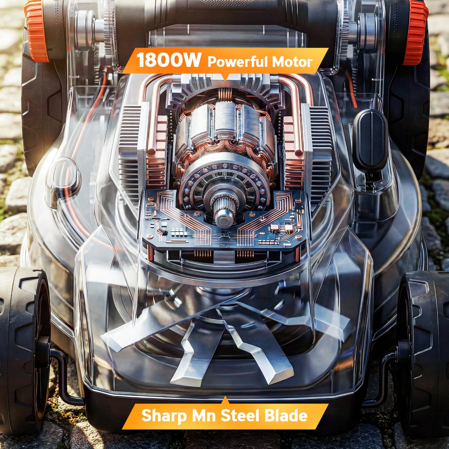 1800W Electric Lawnmower with 40cm Cutting Width, Mulching Feature