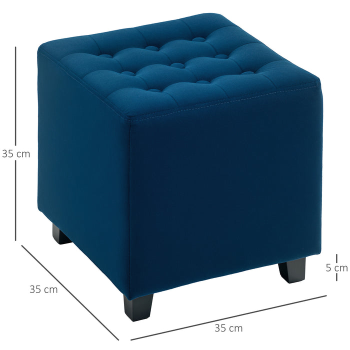 Square Footstool Small Ottoman with Wood Legs for Bedroom Blue