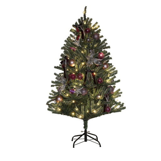 5ft Artificial Prelit Christmas Tree w/ LED Lights, Purple Ornaments