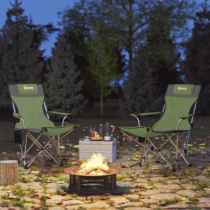 Set of 2 Reclining Camping Chairs, Olive Green and Grey