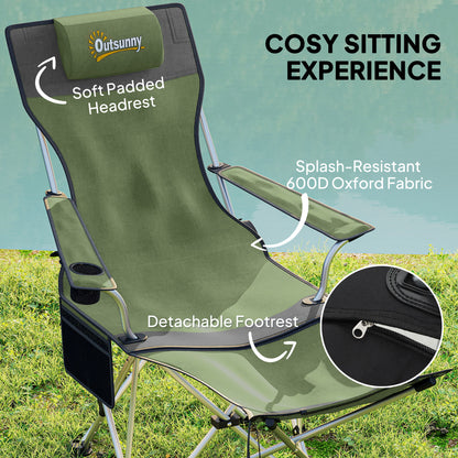Set of 2 Reclining Camping Chairs, Olive Green and Grey