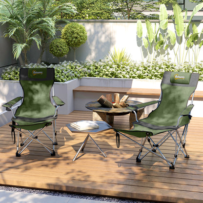 Set of 2 Reclining Camping Chairs, Olive Green and Grey
