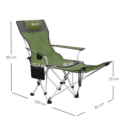 Set of 2 Reclining Camping Chairs, Olive Green and Grey