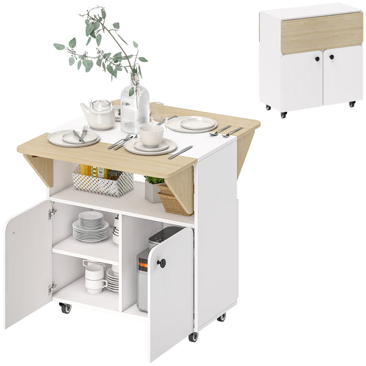 Folding Dining Table, Rolling Drop Leaf Table with Hidden Shelf