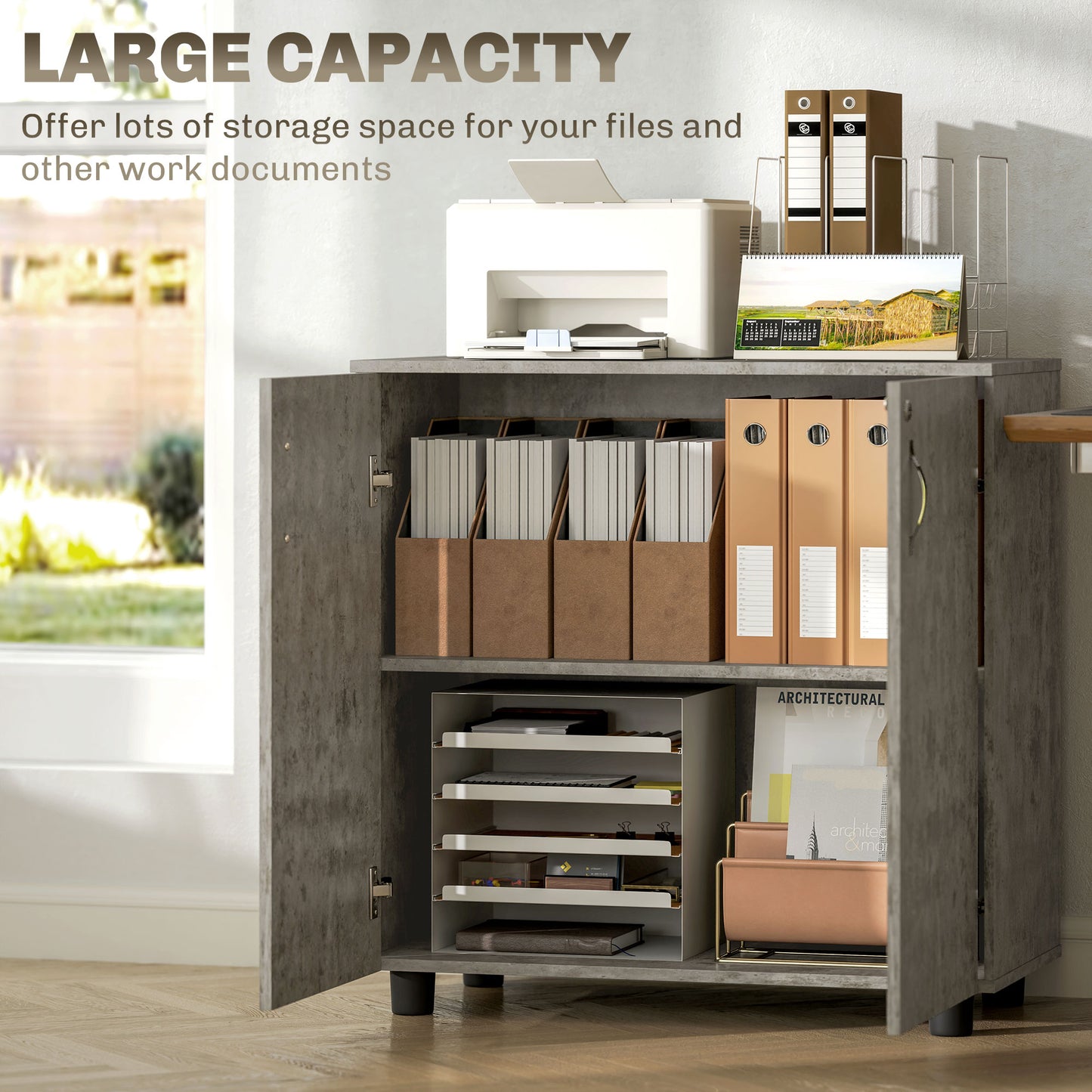 2-Tier Locking Filing Cabinet Office Storage Cabinet, Grey