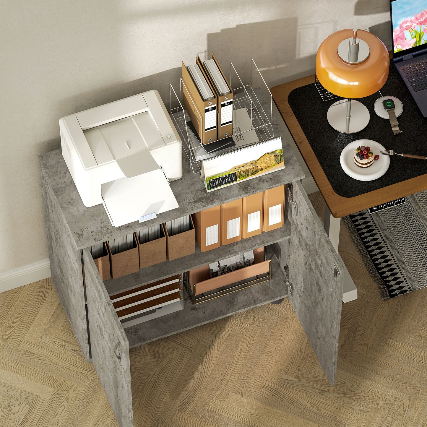 2-Tier Locking Filing Cabinet Office Storage Cabinet, Grey