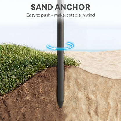 1.8 m Beach Umbrella Parasol with Sand Anchor, Tilt, Dark Grey