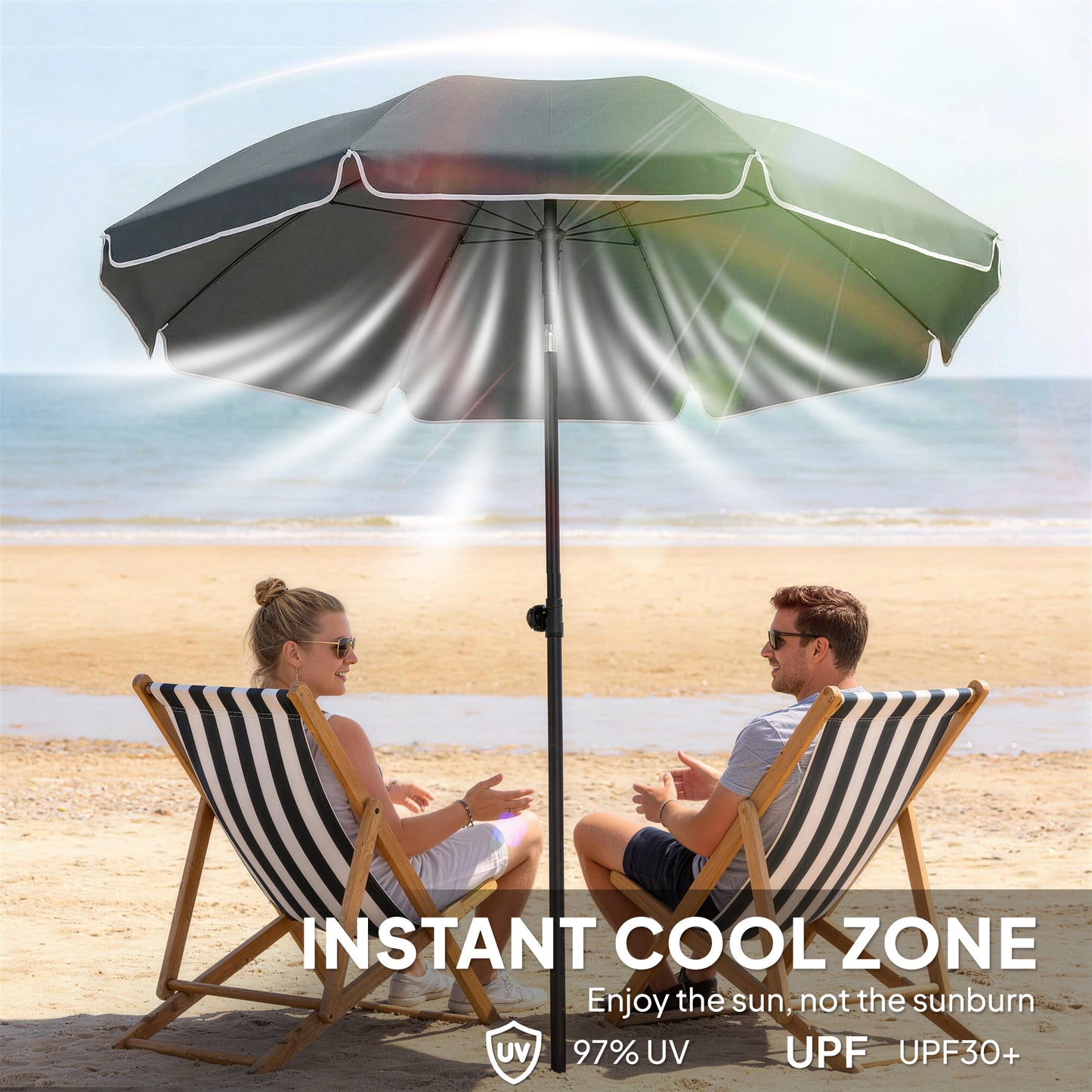 1.8 m Beach Umbrella Parasol with Sand Anchor, Tilt, Dark Grey