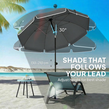 1.8 m Beach Umbrella Parasol with Sand Anchor, Tilt, Dark Grey