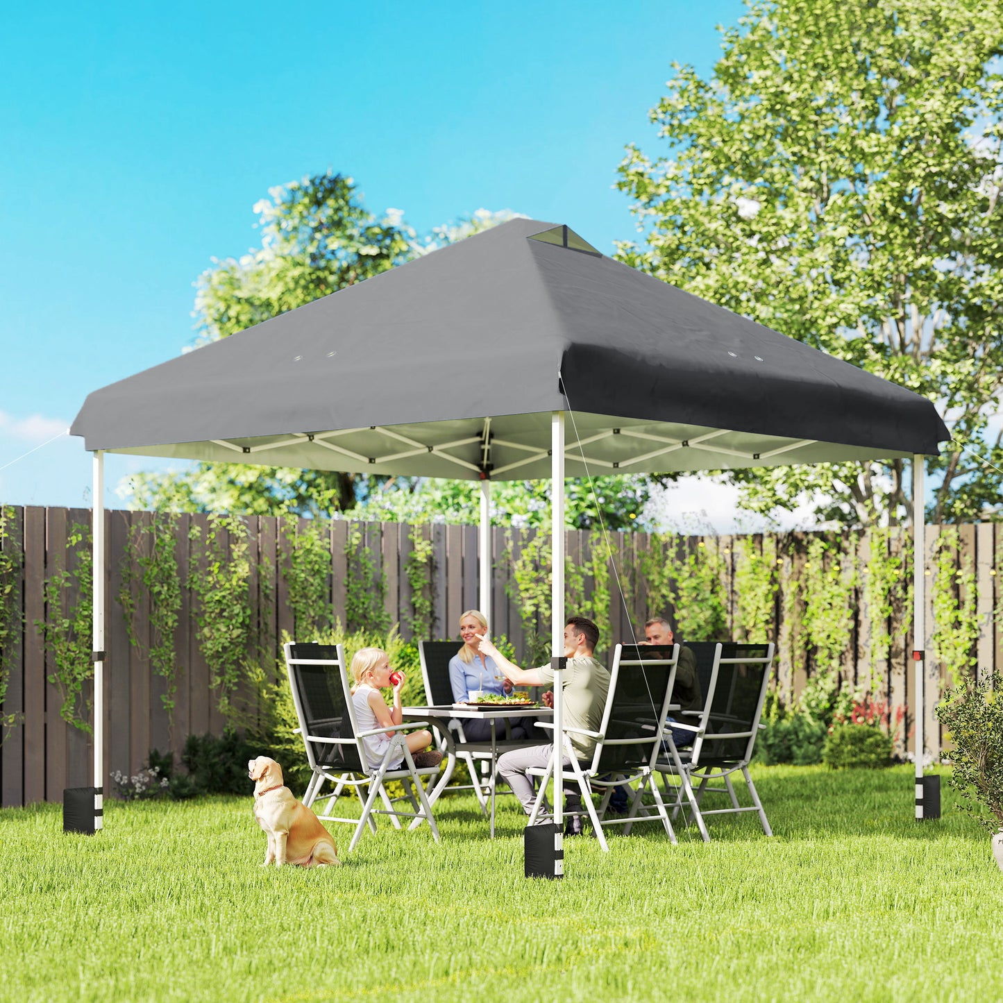 3x3 m Pop Up Gazebo w/ Wheels, One-Touch Party Tent, Dark Grey