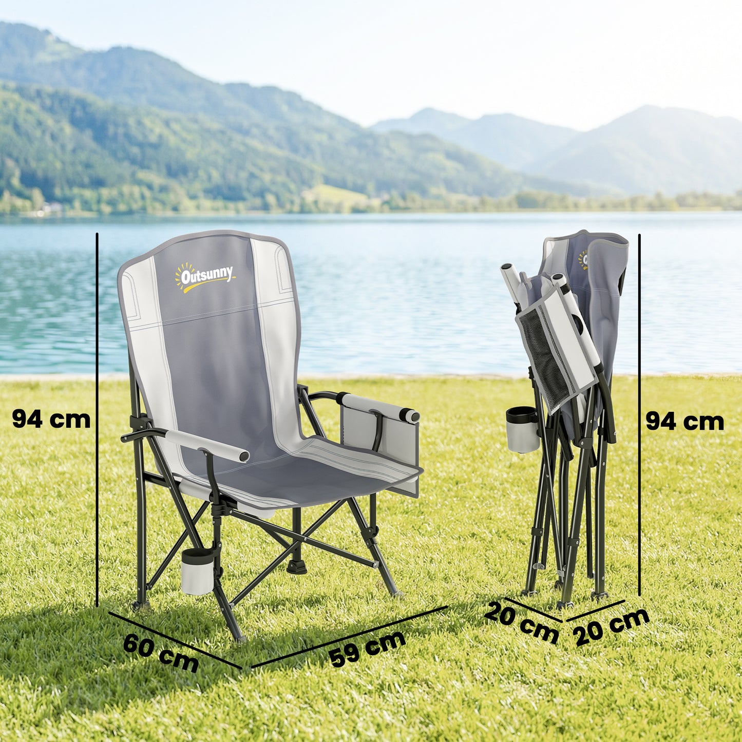Camping Chair Padded with Side Pocket Light Grey