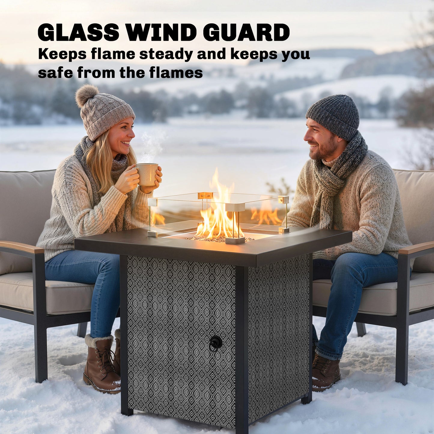 Propane Gas Fire Pit Table for Garden, 11.7 KW Smokeless Firepit