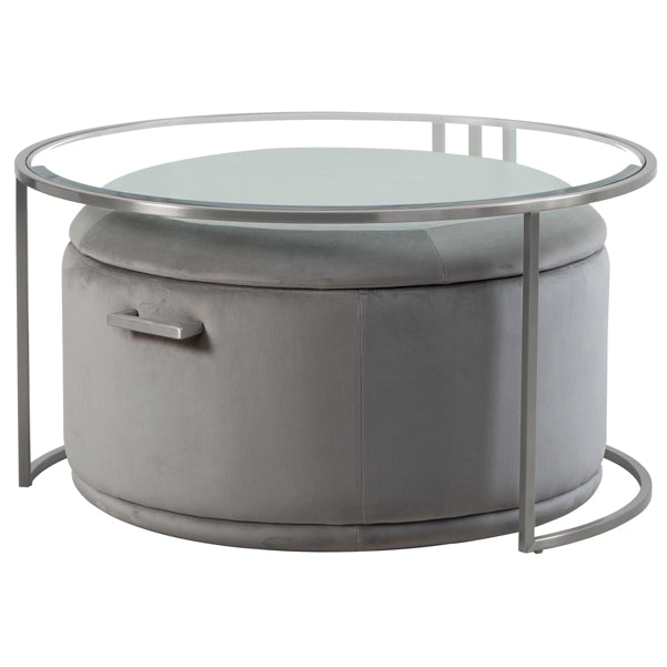 Aria Silver Coffee Table and Storage Ottoman Dove Grey - Set