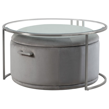 Aria Silver Coffee Table and Storage Ottoman Dove Grey - Set