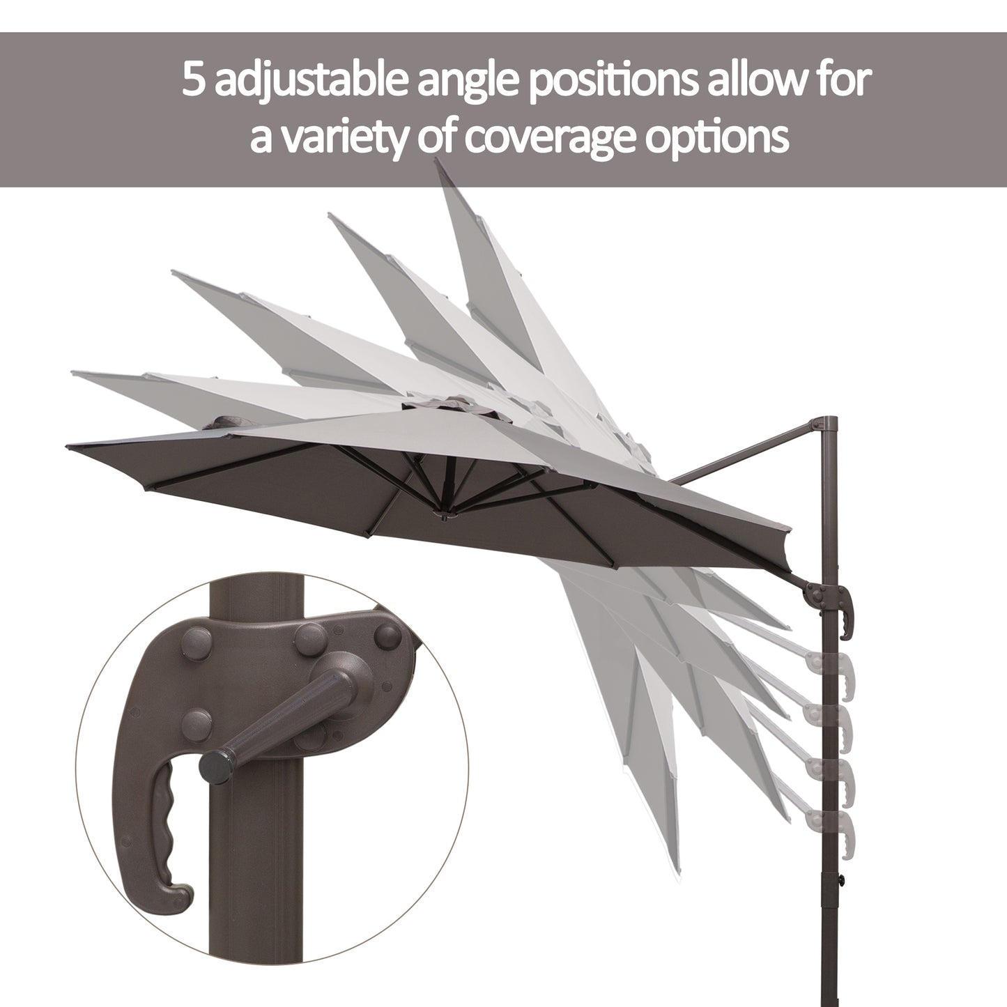 Outsunny 3M Roma Umbrella Sun Shade Cantilever Hanging Parasol w/ Cross Base Hand Crank Aluminium Frame 360¬¨‚àû Rotation - Grey