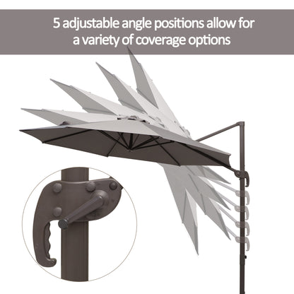 Outsunny 3M Roma Umbrella Sun Shade Cantilever Hanging Parasol w/ Cross Base Hand Crank Aluminium Frame 360¬¨‚àû Rotation - Grey