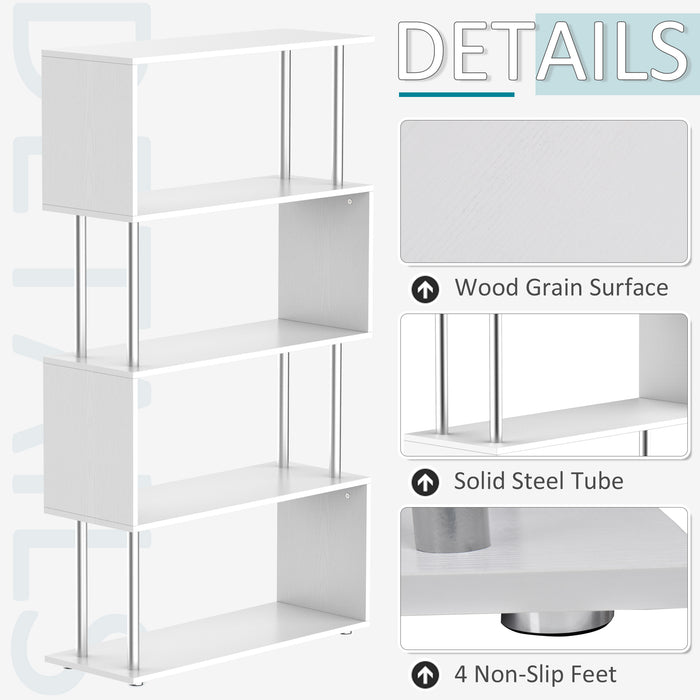 Wooden S Shape Bookcase Bookshelf Dividers Storage Display Unit White