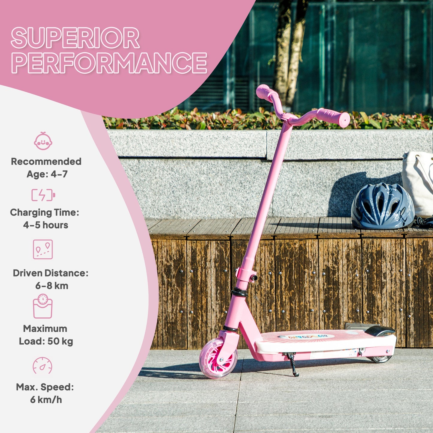 Electric Scooter for Kids 4-7, with Auxiliary Rear Wheels, Pink