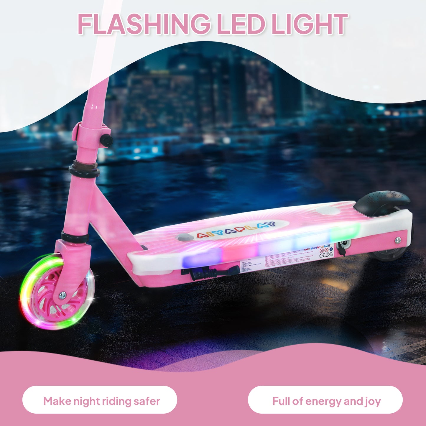 Electric Scooter for Kids 4-7, with Auxiliary Rear Wheels, Pink