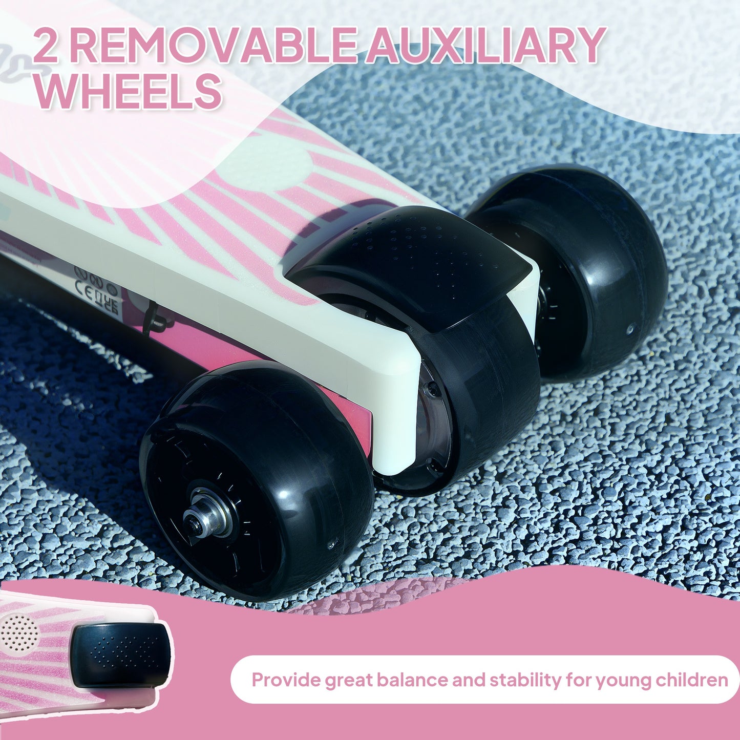 Electric Scooter for Kids 4-7, with Auxiliary Rear Wheels, Pink