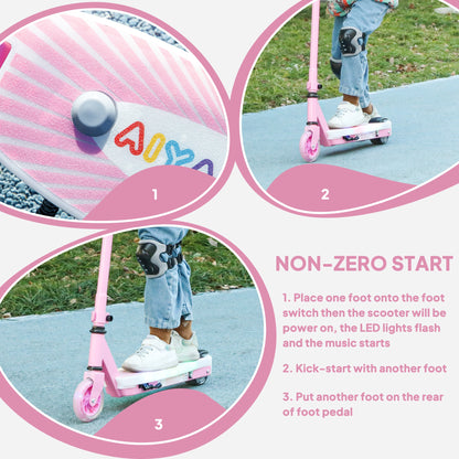 Electric Scooter for Kids 4-7, with Auxiliary Rear Wheels, Pink