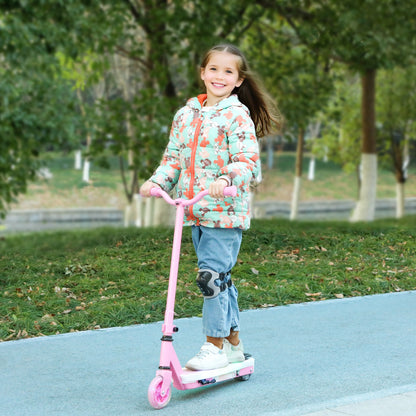 Electric Scooter for Kids 4-7, with Auxiliary Rear Wheels, Pink
