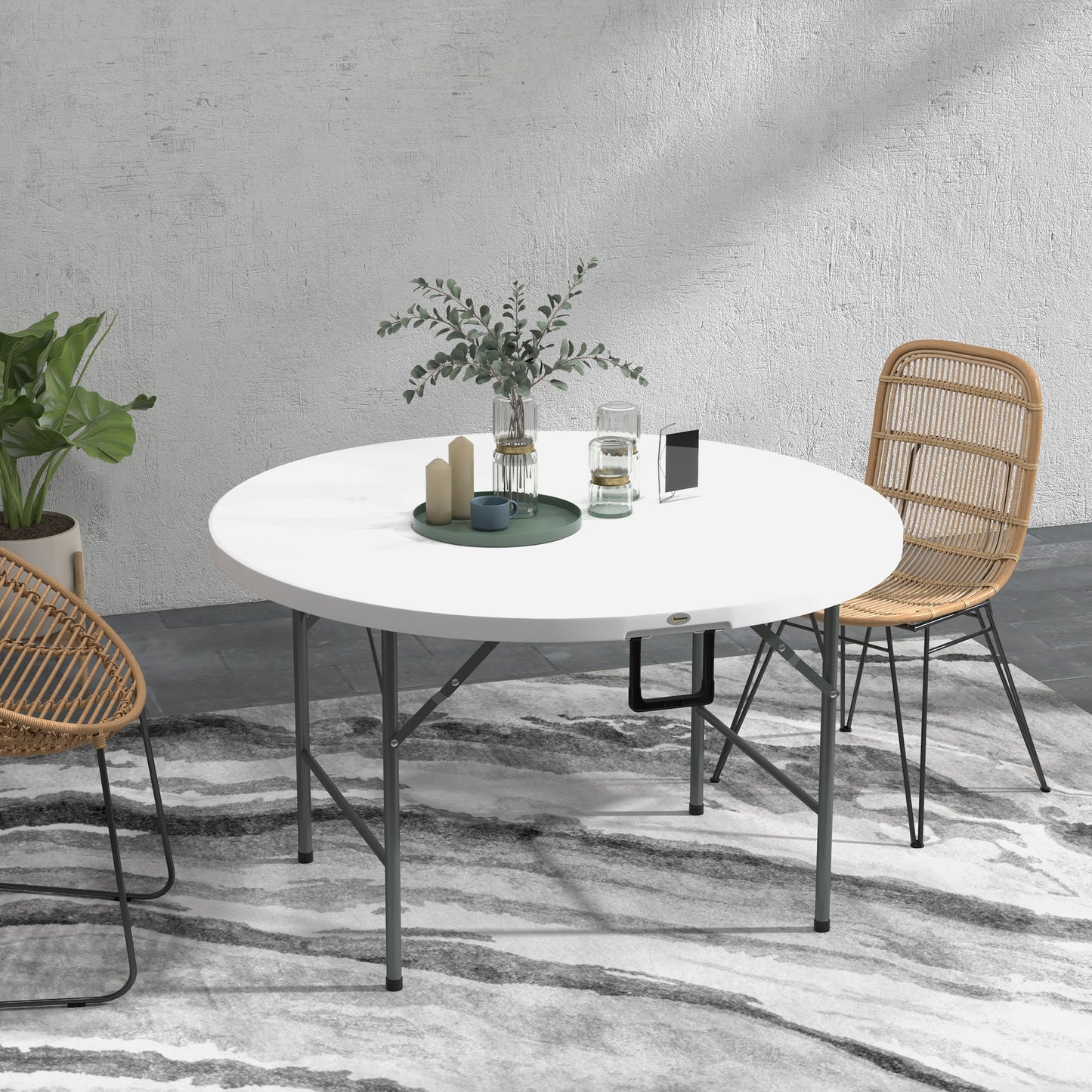 Folding Garden Outdoor Table For 6 - With Metal Frame, White