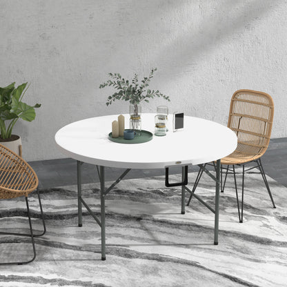 Folding Garden Outdoor Table For 6 - With Metal Frame, White