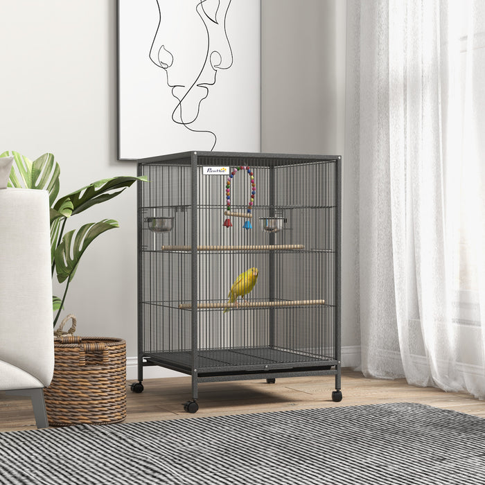 Bird Cage, Budgie Cage, with Rolling Stand, for Small Birds - Grey