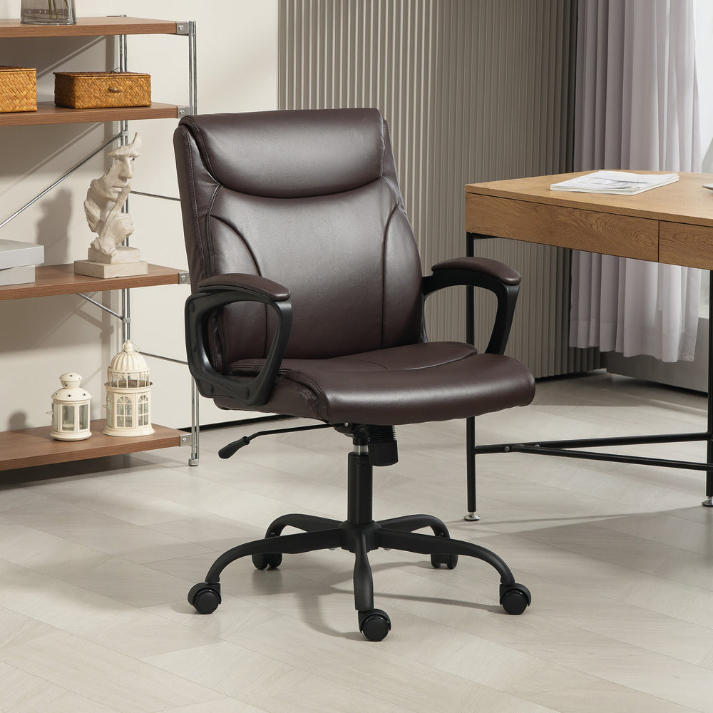 Faux Leather Desk Chair with Tilt Function for Home Office, Brown