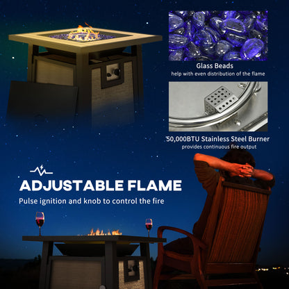 50,000 BTU Gas Fire Pit Table with Cover and Glass Beads, Brown