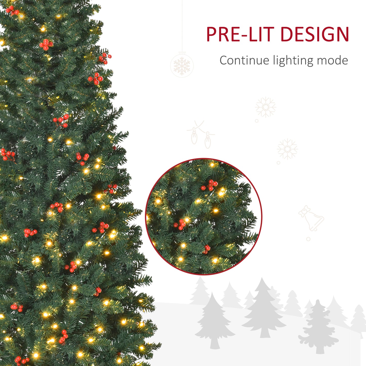 6FT Prelit Pencil Christmas Tree w/ LED Light, Berry, Xmas Decoration