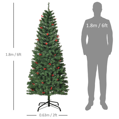 6FT Prelit Pencil Christmas Tree w/ LED Light, Berry, Xmas Decoration