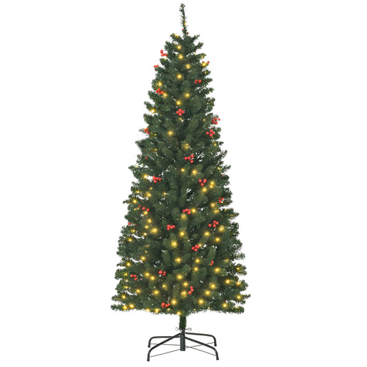 6FT Prelit Pencil Christmas Tree w/ LED Light, Berry, Xmas Decoration