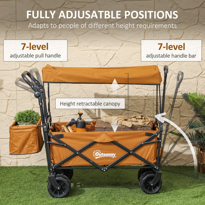 Outdoor Push Pull Wagon Stroller Cart w/ Canopy Top Orange