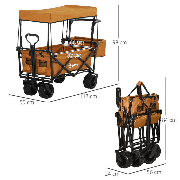 Outdoor Push Pull Wagon Stroller Cart w/ Canopy Top Orange