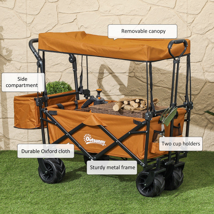 Outdoor Push Pull Wagon Stroller Cart w/ Canopy Top Orange