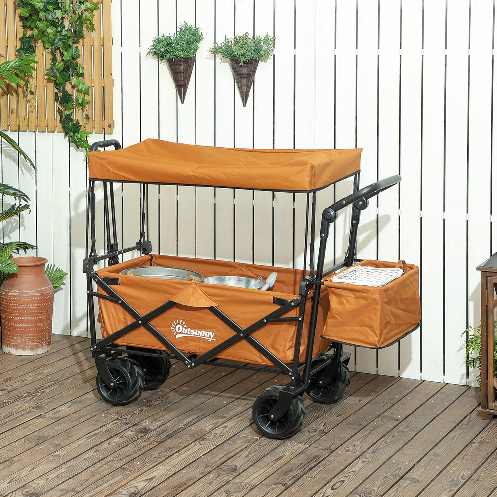 Outdoor Push Pull Wagon Stroller Cart w/ Canopy Top Orange