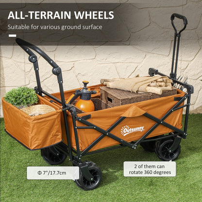 Outdoor Push Pull Wagon Stroller Cart w/ Canopy Top Orange