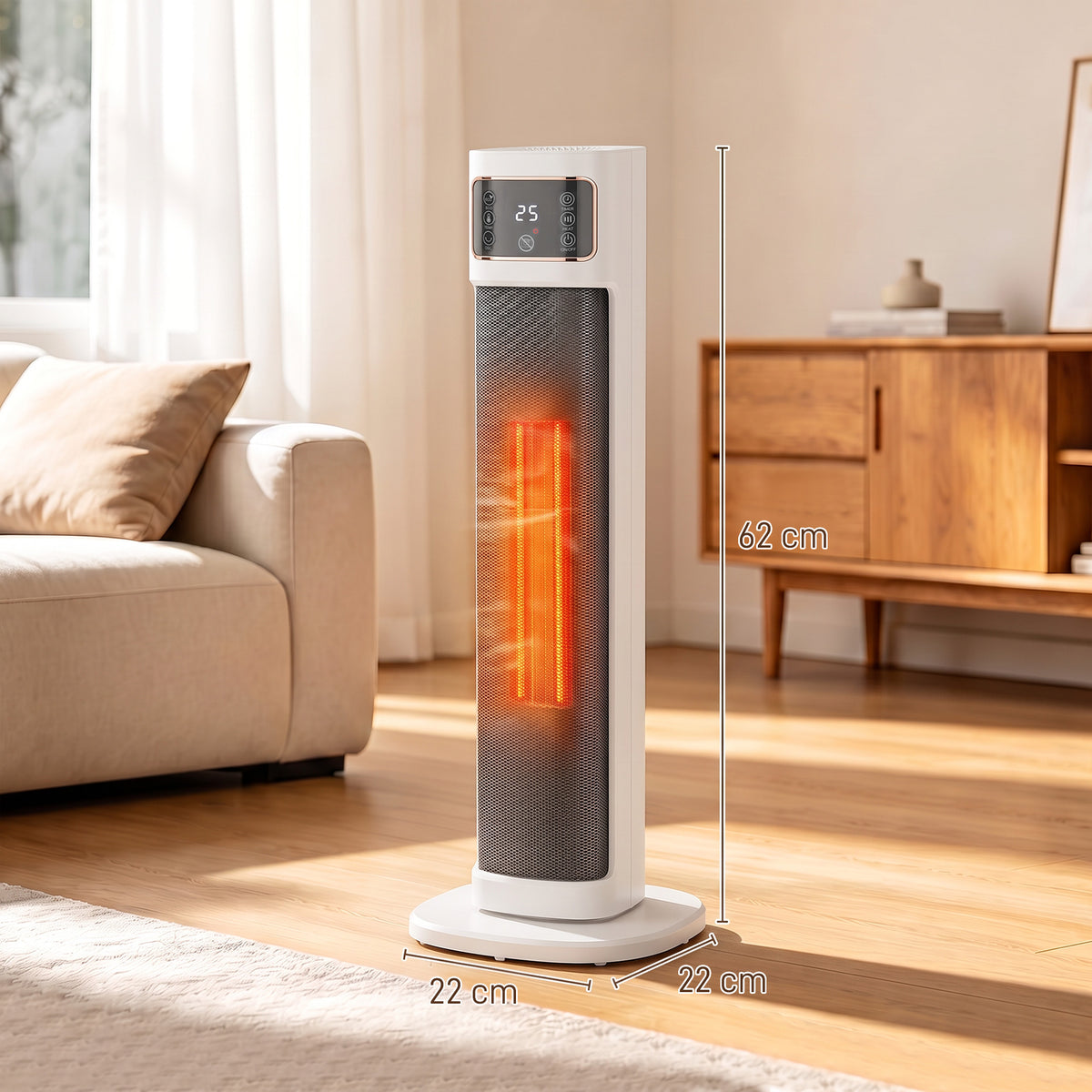 2000W Oscillating Ceramic Tower Heater with Thermostat and Remote - White