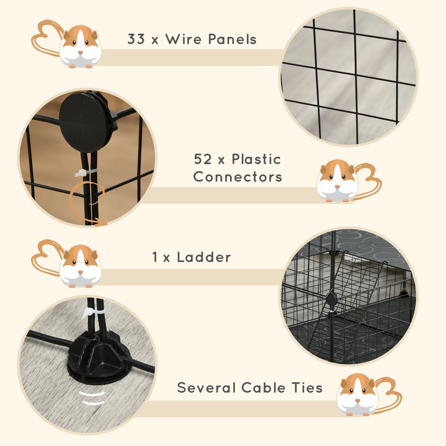 Pet Playpen with Door, Guinea Pigs Mesh Cage for Small Animal, Black