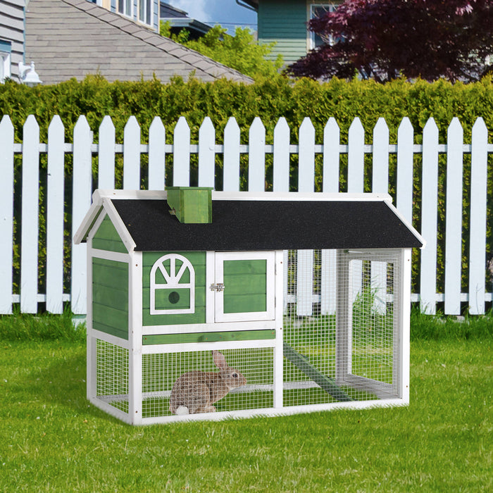 Rabbit Hutch Wood Bunny Cage for Outdoor Indoor w/ Pull Out Tray Ramp